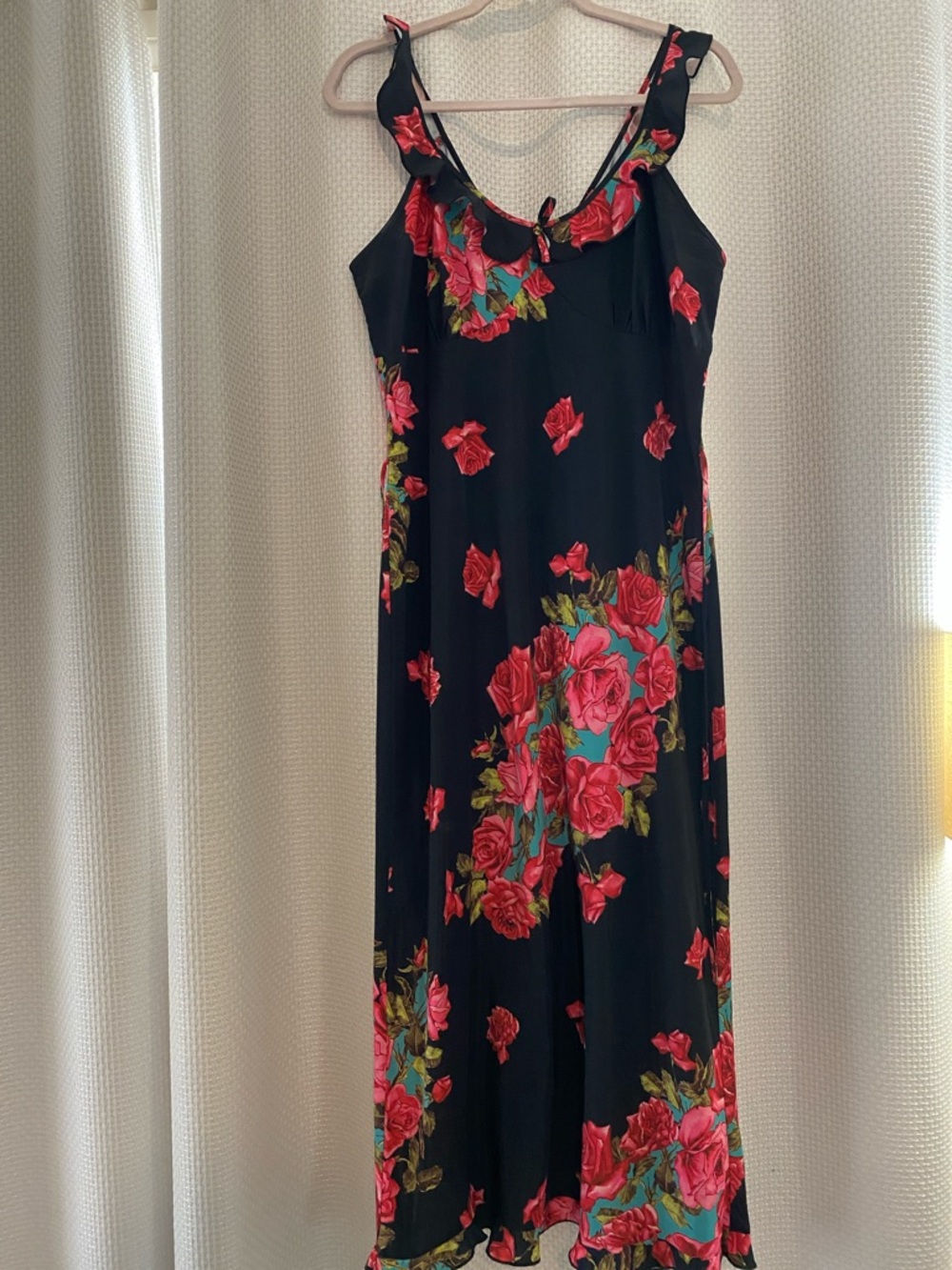 Betsey Johnson Black Maxi Dress with Pink Floral Print